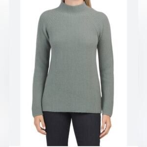 Vince Shaker Rib Mock Neck Wool Blend Sweater S Green